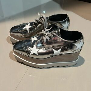 Stella McCartney Womens Elyse Crystal Star Sneaker Shoes Off White Platf…